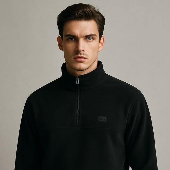 RAINS Fleece Quarter Zip Men’s Black NWT Size L Warm Cozy GIFT - Picture 4 of 4